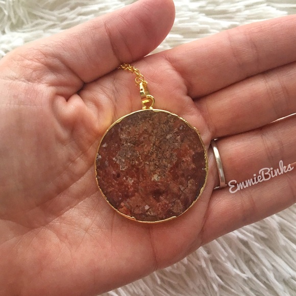 New Exquisite 24KGP Mexican Happy Lace Agate Slice Pendant Necklace / Happiness - Picture 8 of 16
